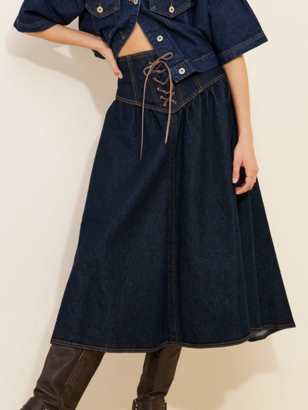 Pilcro Lace-Up Drop waist Midi Skirt